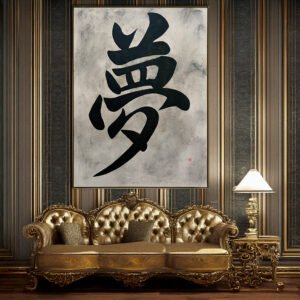 Large Black and White Minimalist Abstract Art - "Dream" Japanese Kanji | Large Textured Acrylic Painting, E01 Pic
