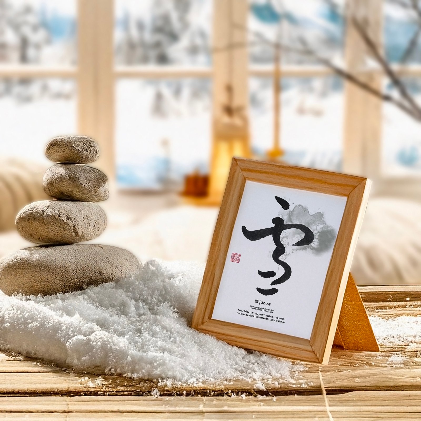 Snow – Zen Minimalist Calligraphy Art Print | Chinese & Japanese Shodo Wall Decor | Custom Ink Brush Style - Image 6
